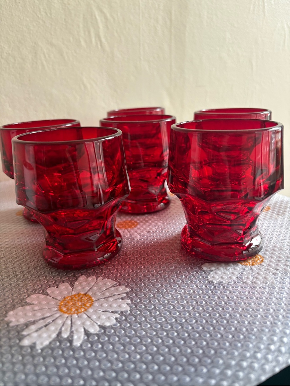 Vintage Viking Glass Georgian Ruby Red Honeycomb Tumblers (Small, Set of 6)